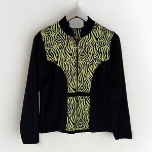 Skovhuus Womens Cardigan Sweater S Black Green Zebra Stripe Blend Ski Denmark